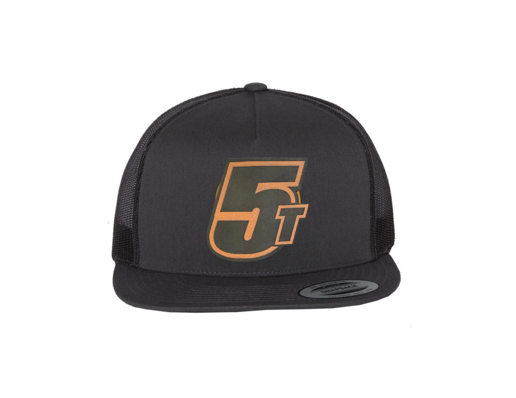 Hat - 5T Leather Patch Black Flatbill