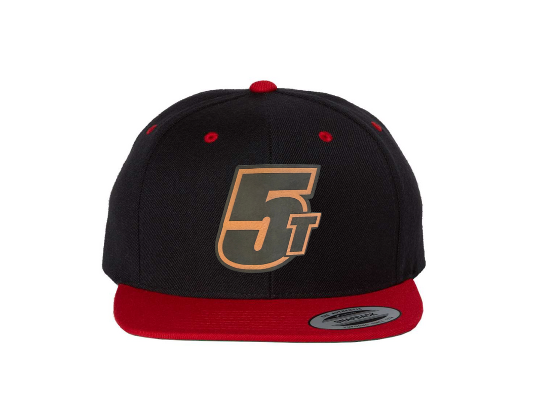 Hat - 5T Leather Patch Black/Red Flatbill