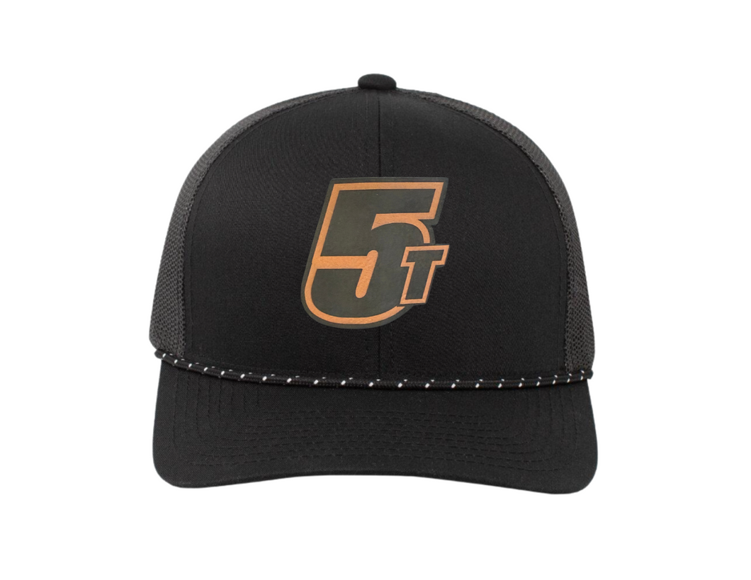 Hat - 5T Leather Patch Black Rope Snapback